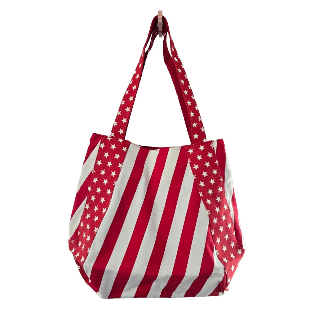 New 100% Cotton Patriotic Shoulder Bag Stars Magnet Closure Inside Pockets